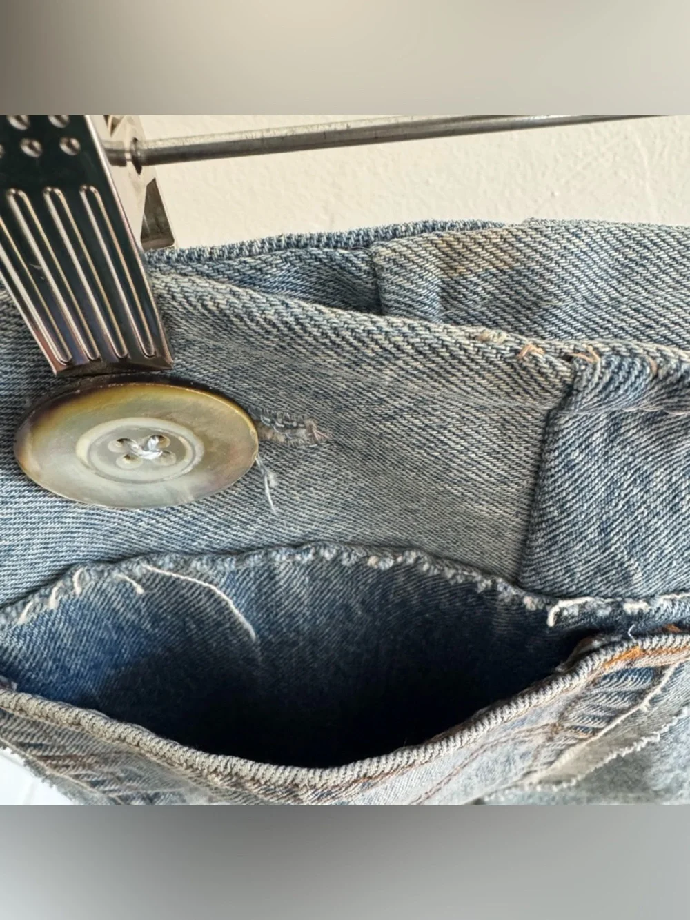 Levi’s Upcycled Handmade Denim Pillow Cover Blue Pockets Quilted Americana 18x20